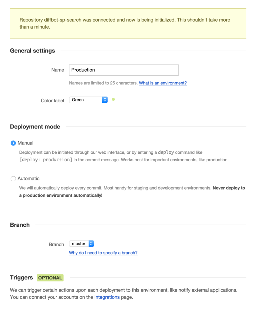 Configuring an environment