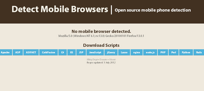 Определить мобильные браузеры