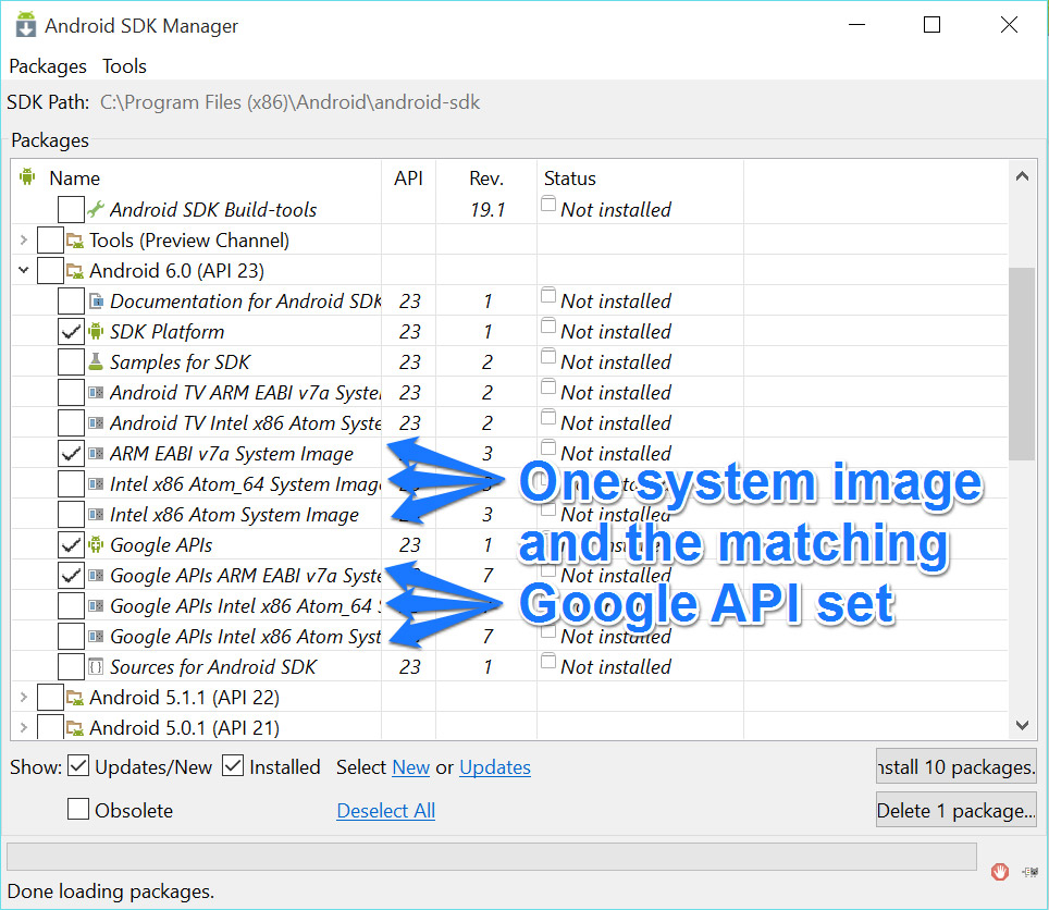 Системные образы SDK Manager