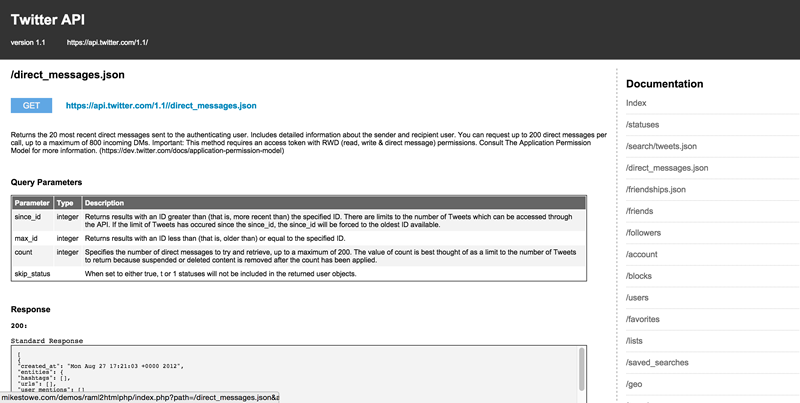 An example screenshot of documentation produced using php-raml2html