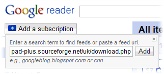 Google Reader добавить подписку