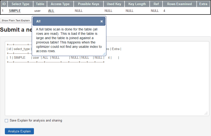 SQL EXPLAIN Analyzer