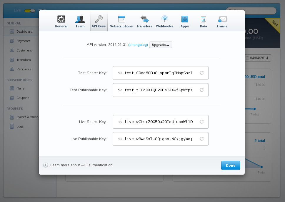 Settings API Keys