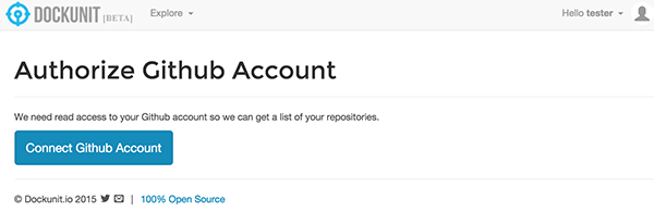 Dockunit Авторизуйте GitHub