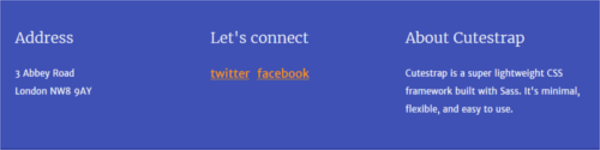 Раздел нижнего колонтитула в демонстрации Cutestrap.