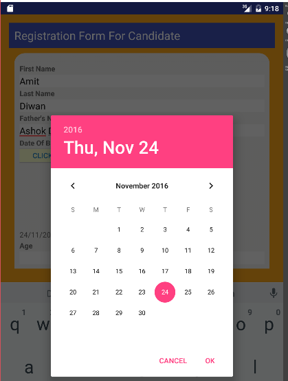 DatePicker control to add Date of Birth