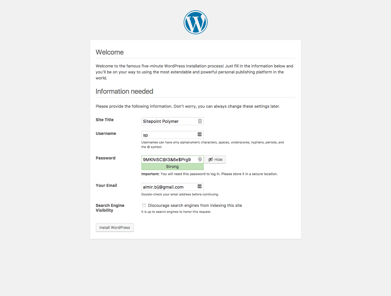 Использование Polymer в WordPress: установка WordPress