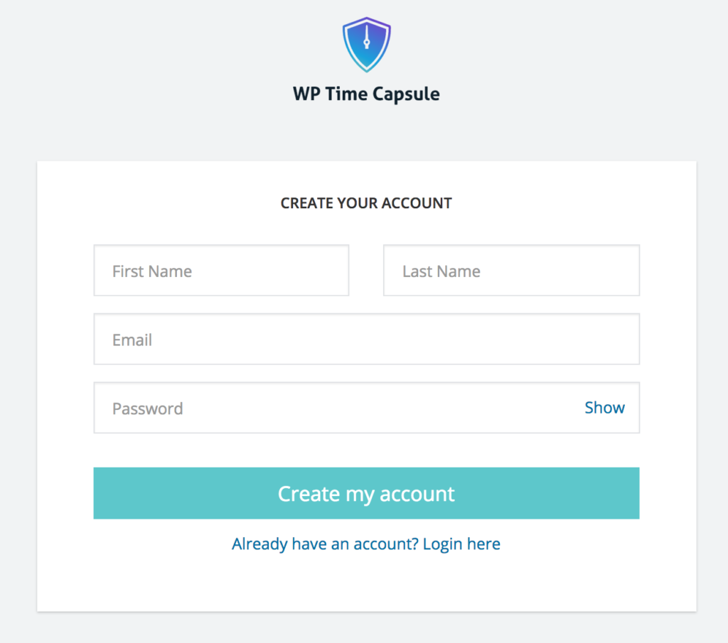 WP Time Capsule - новая учетная запись