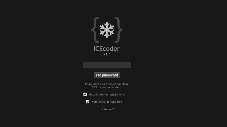 Экран входа в ICEcoder