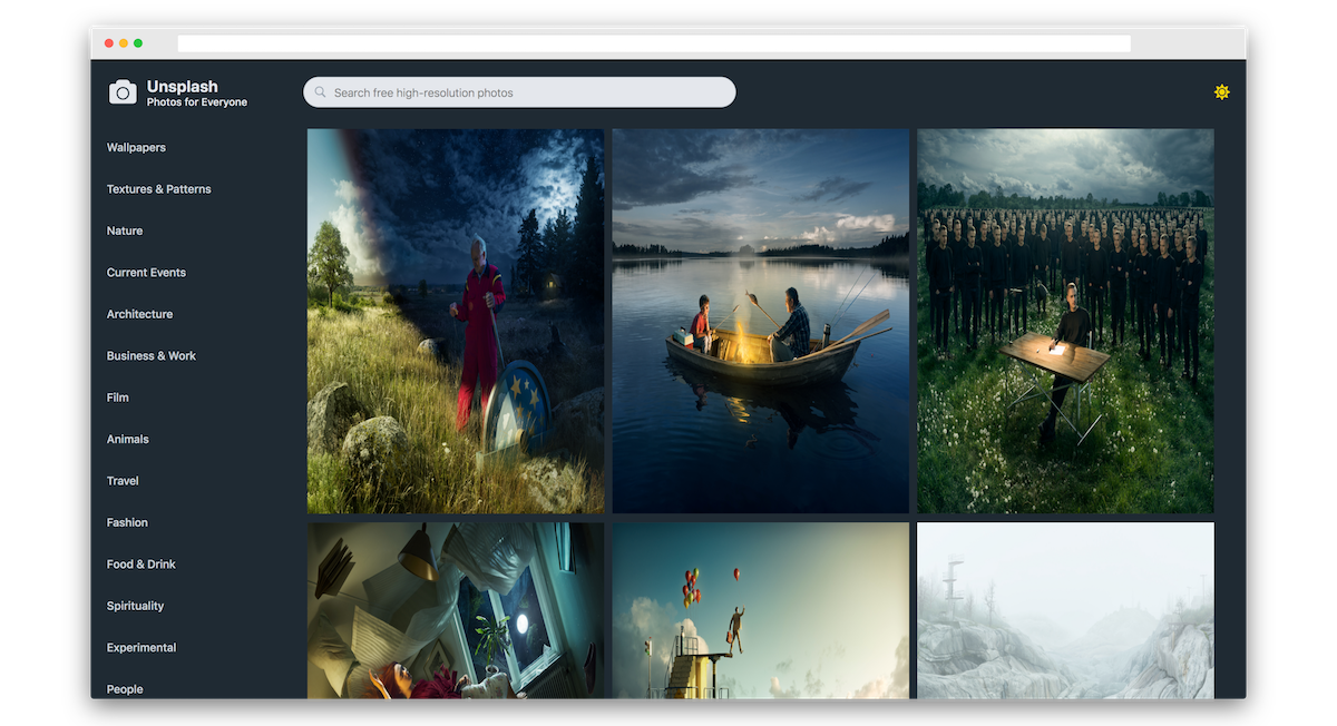 Unsplash Редизайн - Темная Тема
