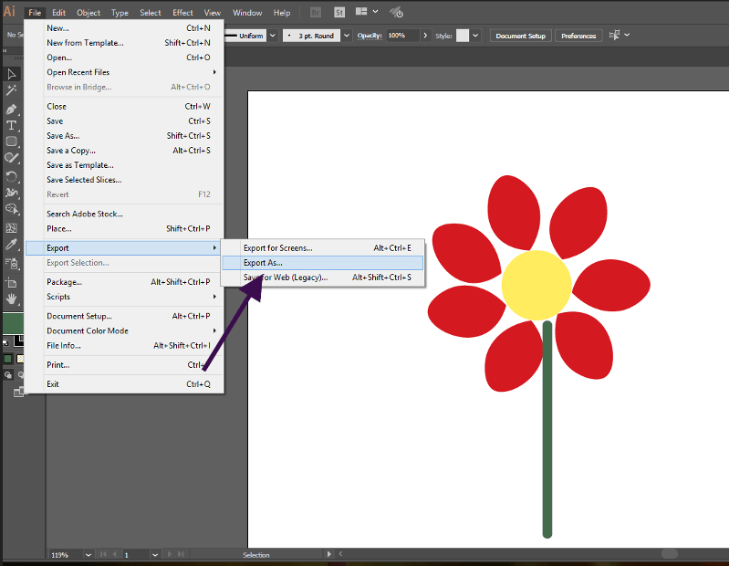 Функция «Экспортировать как» в Adobe Illustrator
