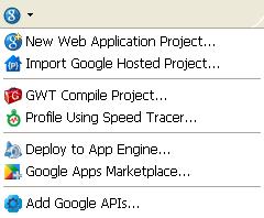 Меню Google в Eclipse после успешной установки плагина