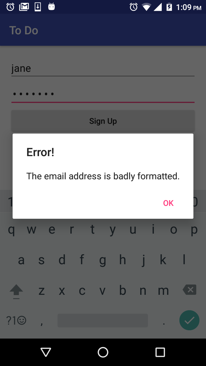 Firebase Signup Error - Invalid Email Format