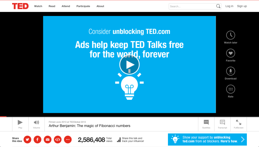 Реклама Adblock на Ted Talks