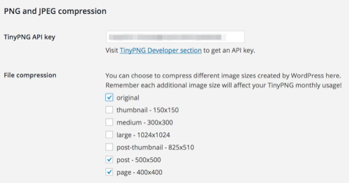 TinyPNG WordPress Plugin Configuration