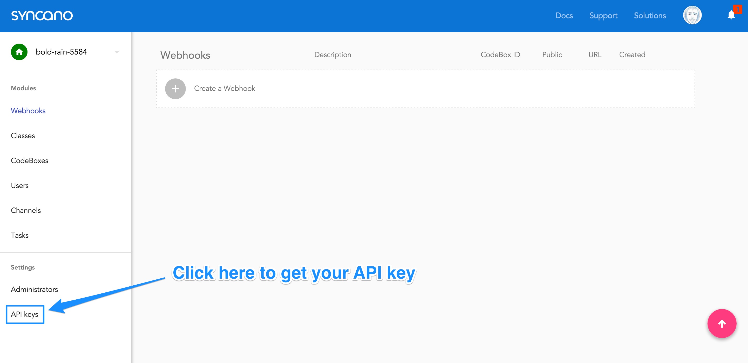 Переход к экрану получения ключа API