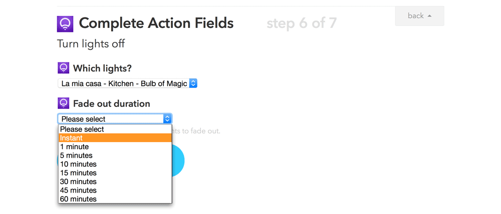 IFTTT выбирает мгновенное действие LIFX