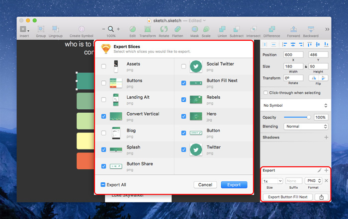 Экспорт активов с помощью приложения Sketch