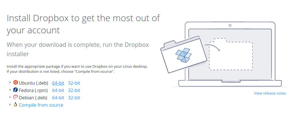 Выбор 64-разрядной версии Dropbox Ubuntu