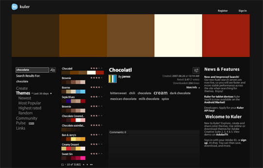 Searching for "chocolate" within Adobe Kuler