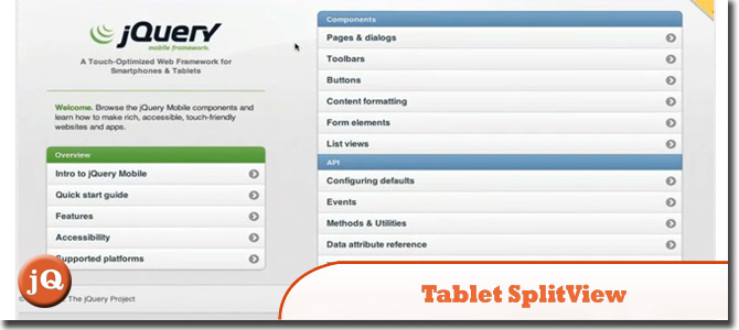 Планшет Split View для jQuery Mobile