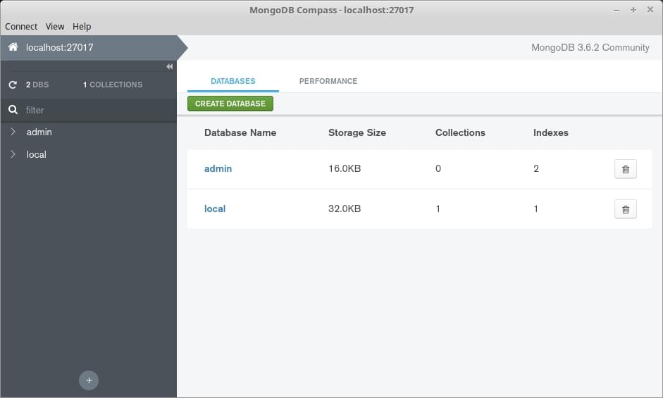 MongoDB Compass подключен к локальному хосту: 27107