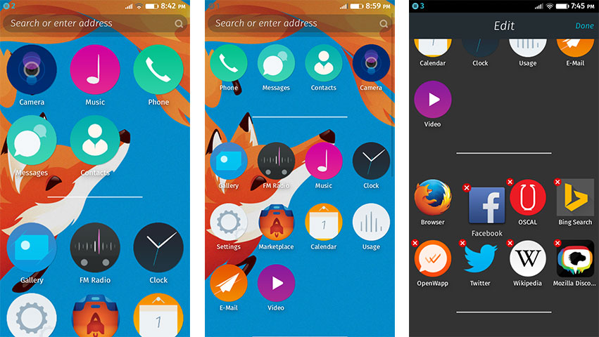 Firefox OS 2.0 Расположение иконок