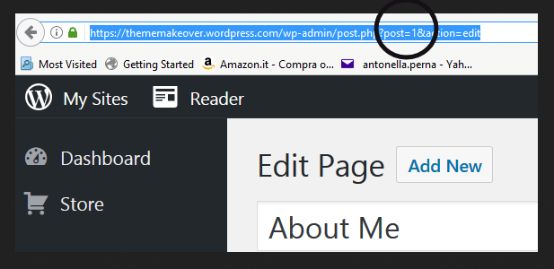 Идентификатор страницы WordPress в адресной строке браузера.