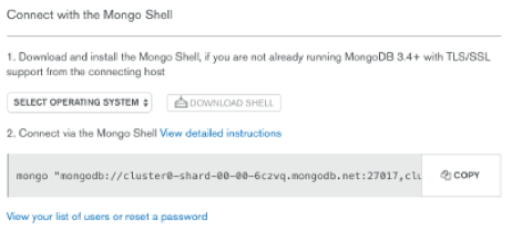 Соединиться с Mongo Shell раздел диалога Connect