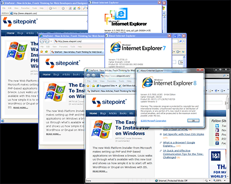 IE6, IE7 и IE8 на одном рабочем столе Windows 7