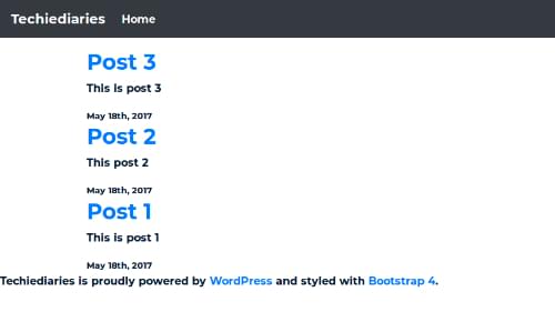 Наша основанная на Bootstrap тема WordPress в том виде, в каком она отображается в браузере