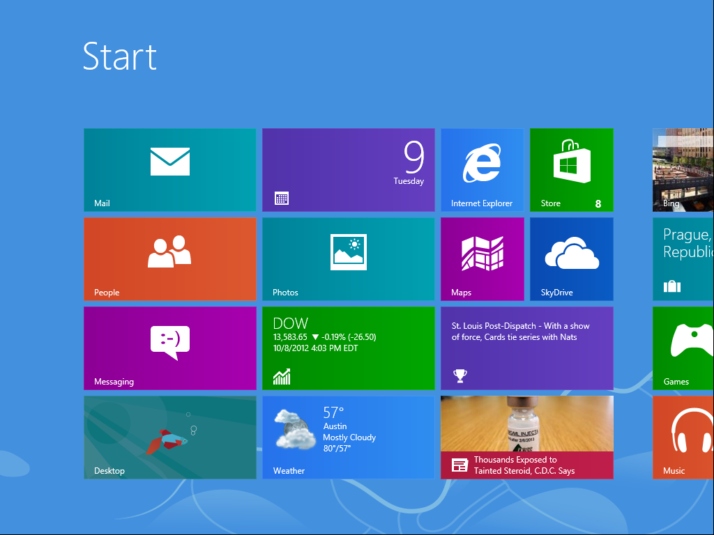 Минималистичный стартовый экран Windows 8