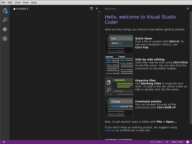 Экран приветствия Visual Studio Code