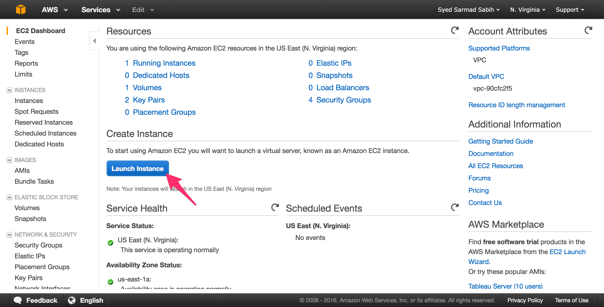 AWS-ec2-панель