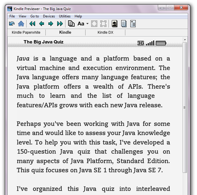 Kindle Previewer рассматривает начальную страницу как начальную страницу. Страница отображается так, как она выглядит на базовом устройстве Kindle e-ink.