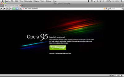 A screen shot of the Opera 9.5 home page