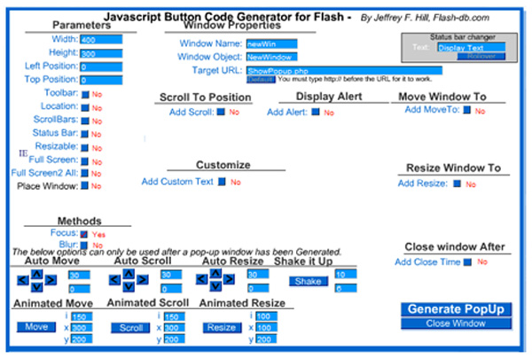 Генератор кода кнопки JavaScript Flash DB