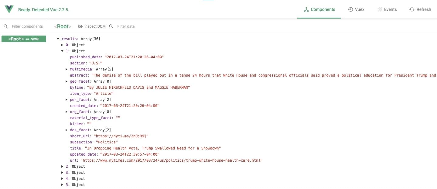 Ответ от NYT API - новостное приложение Vue.js