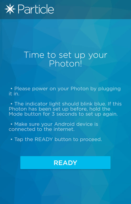 Подготовка вашего экрана приложения Photon