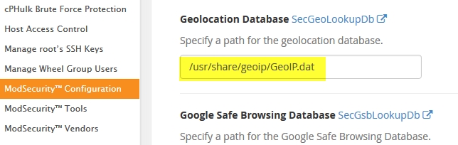База данных геолокации ModSecurity