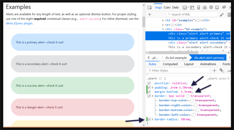 Настройка CSS компонента оповещения Bootstrap.