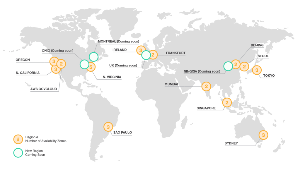 Расположение серверов AWS