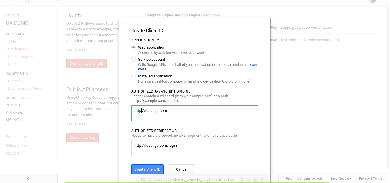 Google Console Credentials