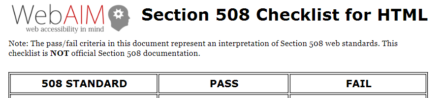 Контрольный список раздела 508 WebAIM
