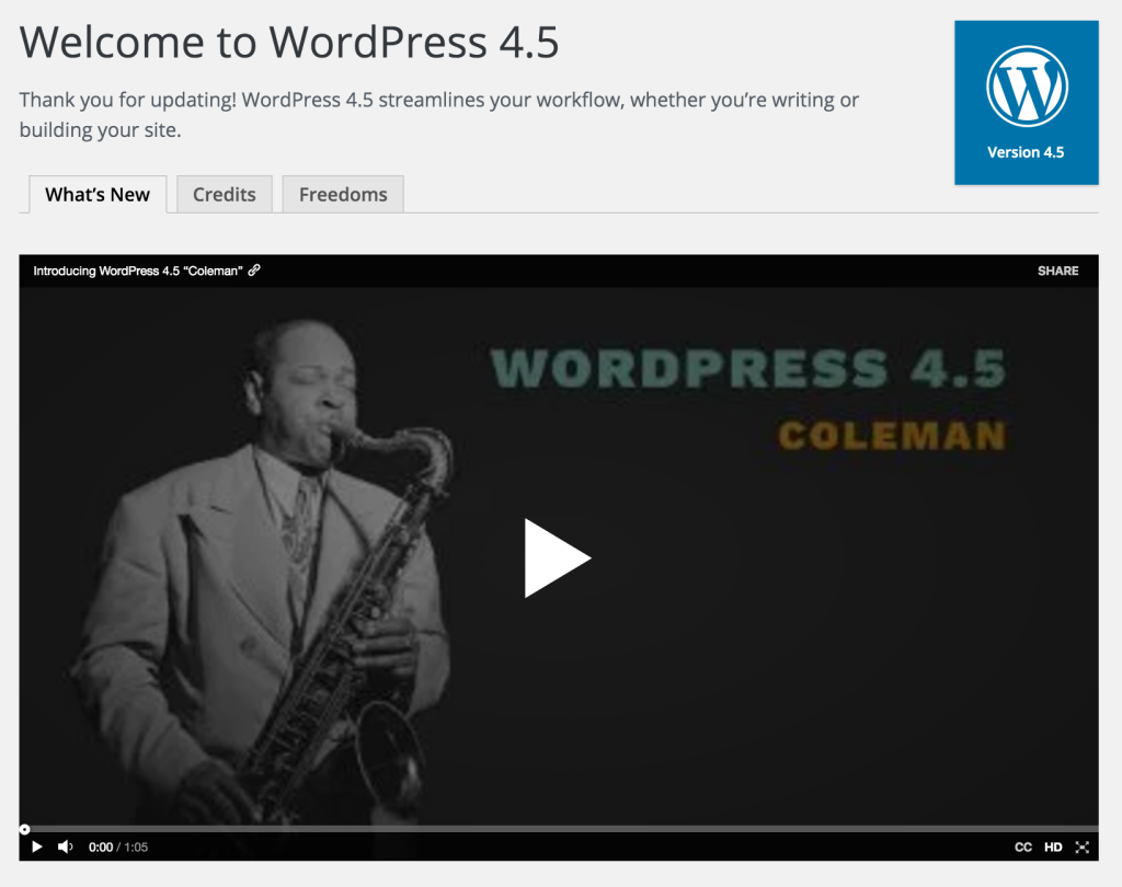 WordPress 4.5 Добро пожаловать и что нового