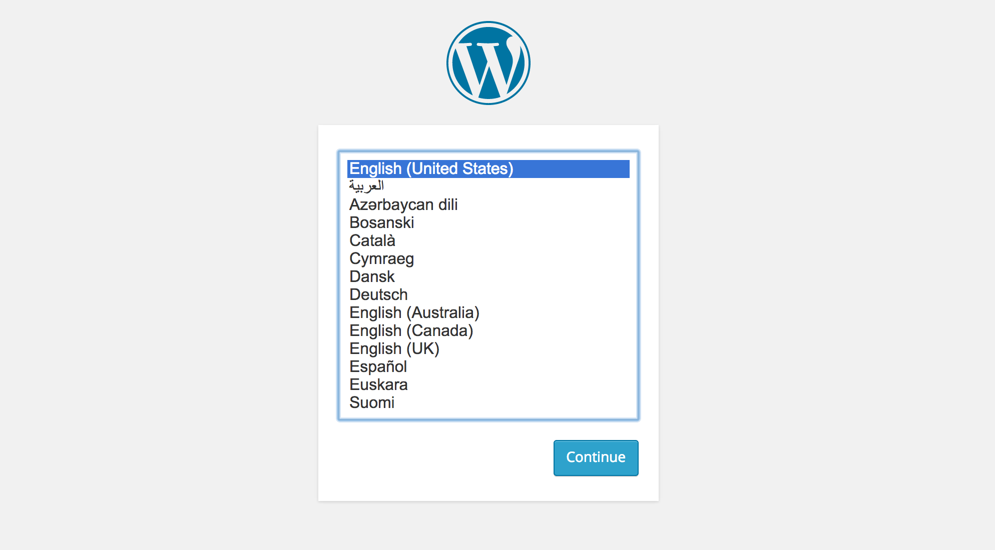 Выбор языка установки WordPress 4.0