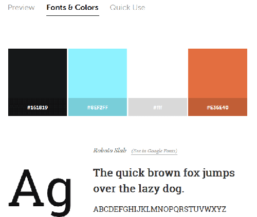 Экран шрифтов и цветов на сайте Typespiration.