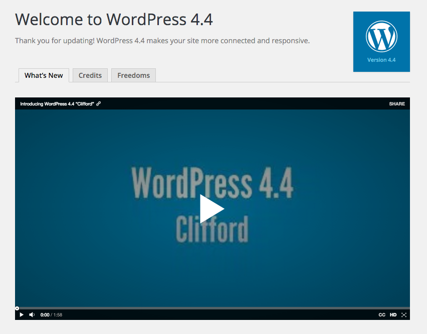 WordPress 4.4 Добро пожаловать