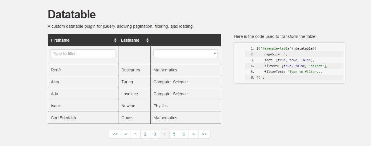 jQuery datatable example image