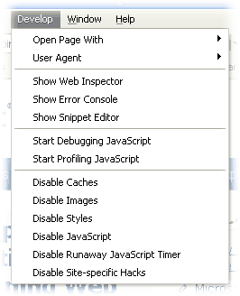 Safari Debug menu